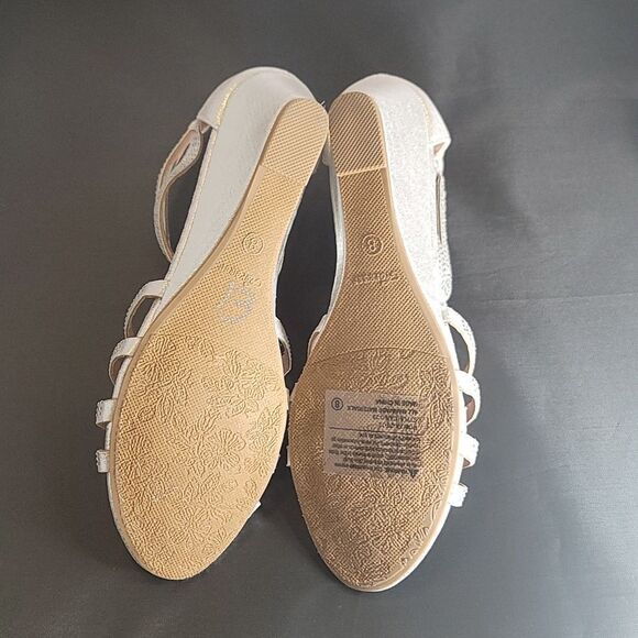 BRAND NEW FOREVER PEEP- TOE GLITTER GLADIATOR LOW WEDGE HEEL SANDALS - Picture 11 of 16